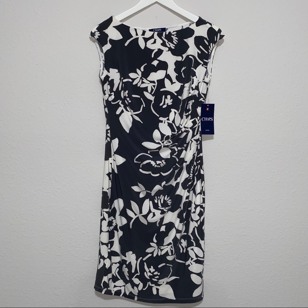 Chaps dark gray & white floral dress